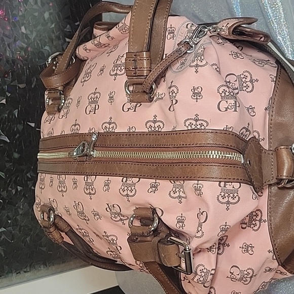 Y2K Vintage Juicy Couture Pink Monogram Brown Leather Duffle Bag Train Case Set - Picture 9 of 16